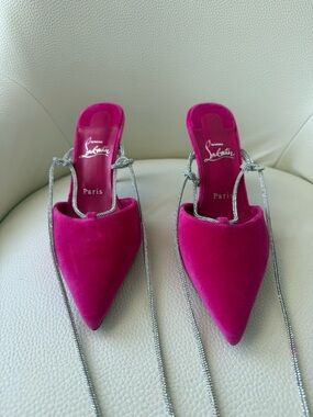 Christian Louboutin Astrid Lace Strass 85 pink Velvet Slingback NEW 38.5